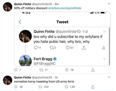 quinn finite fort bragg incident|Fort Bragg’s horny tweets out OnlyFans worker to her family